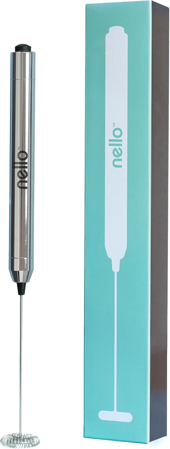 Nello Handheld Frother - Premium Drink Mixer and Milk Foamer with Advanced Motor Technology - Hand Frother Mixer for Coffee, Matcha, and More - Portable Electric Whisk - Silver, Slim Standard Size