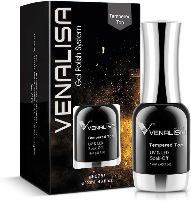 VENALISA 12ML No Wipe Tempered Top Coat, Scratch Resistant Long Lasting High Gloss Soak Off Clear Gel Nail Polish Top Coat 0.43 OZ