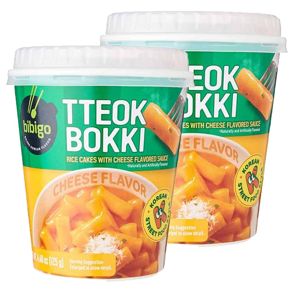 BOX OF LIFE BIBIGO Tteokbokki Cup Rice Cake with Cheese Flavored Sauce (Cheese Flavor, Pack of 2)