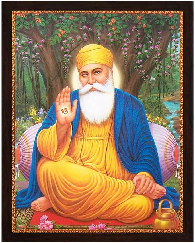 SANVIKA Handicraftstore Gurunanak Dev Ji with Ek Onkar symbol, A picture Poster Painting with unbreakable acrylic glass framing for Home Decor and auspicious purpose. (229-67)