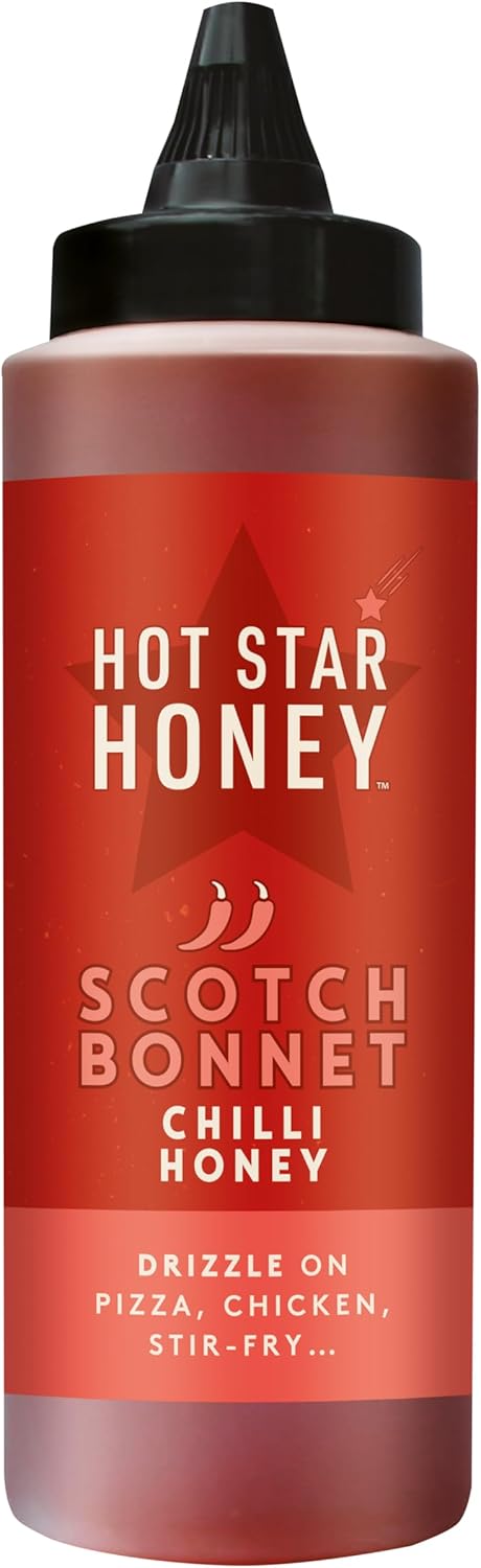 Hot Star Honey Chilli Sauce | Hand Crafted Scotch Bonnet Sauce | Hot Honey Perfect for Chicken, Pizza, Pasta, Steak and Noodle - 340g bottle