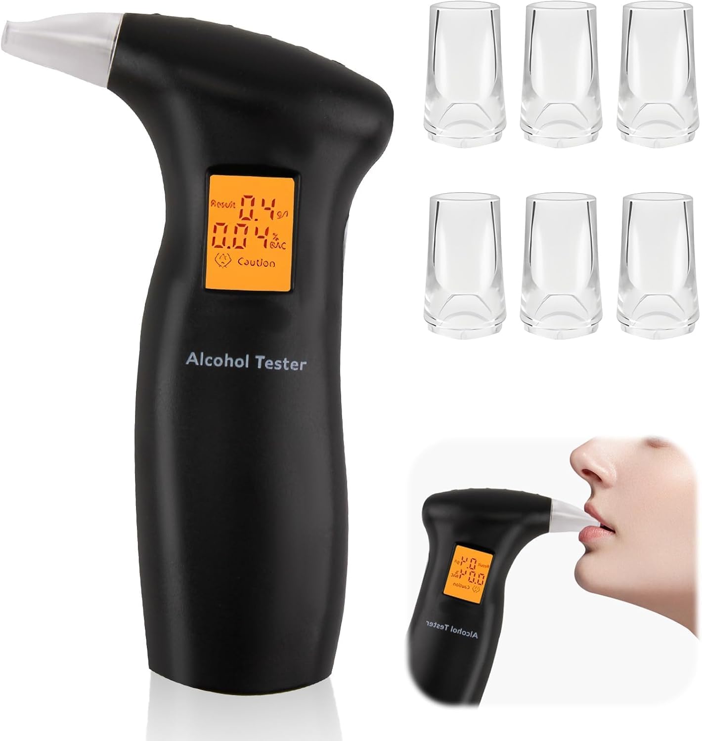 LANAFAY Breathalyser with 6 Pcs Mouthpieces, Portable Alcohol Breath Tester with LCD Display, Digital Alcohol Breath Detector with LCD Display, High Accuracy and Fast