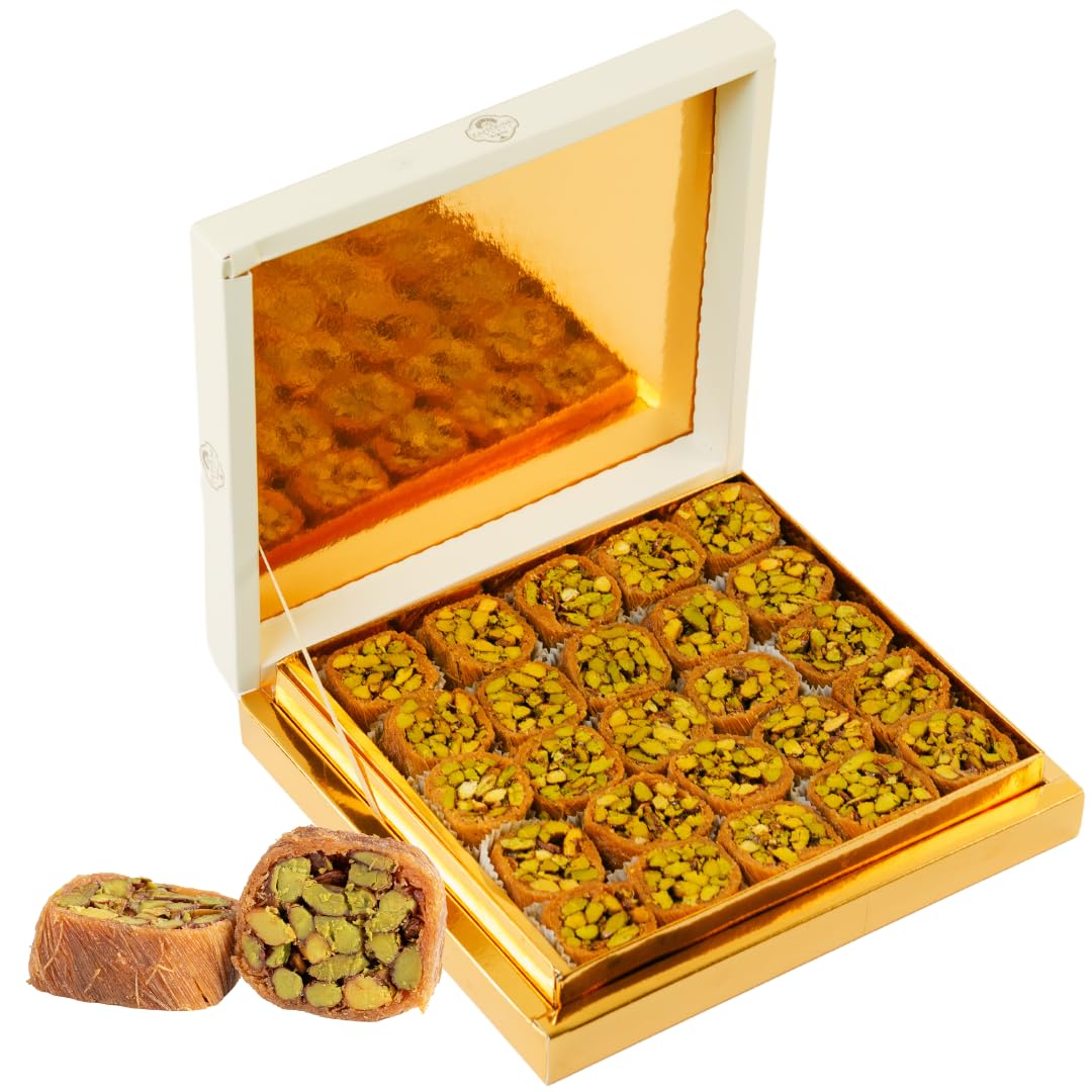 Zaitoune Mabrumah Speciality Pistachio Baklava - 18 oz | Luxury Arabic Dessert & Authentic Flavours | Traditional Recipe Stuffed with Pistachio | Wrapped in Delicious Kataifi | Great Sharing Present