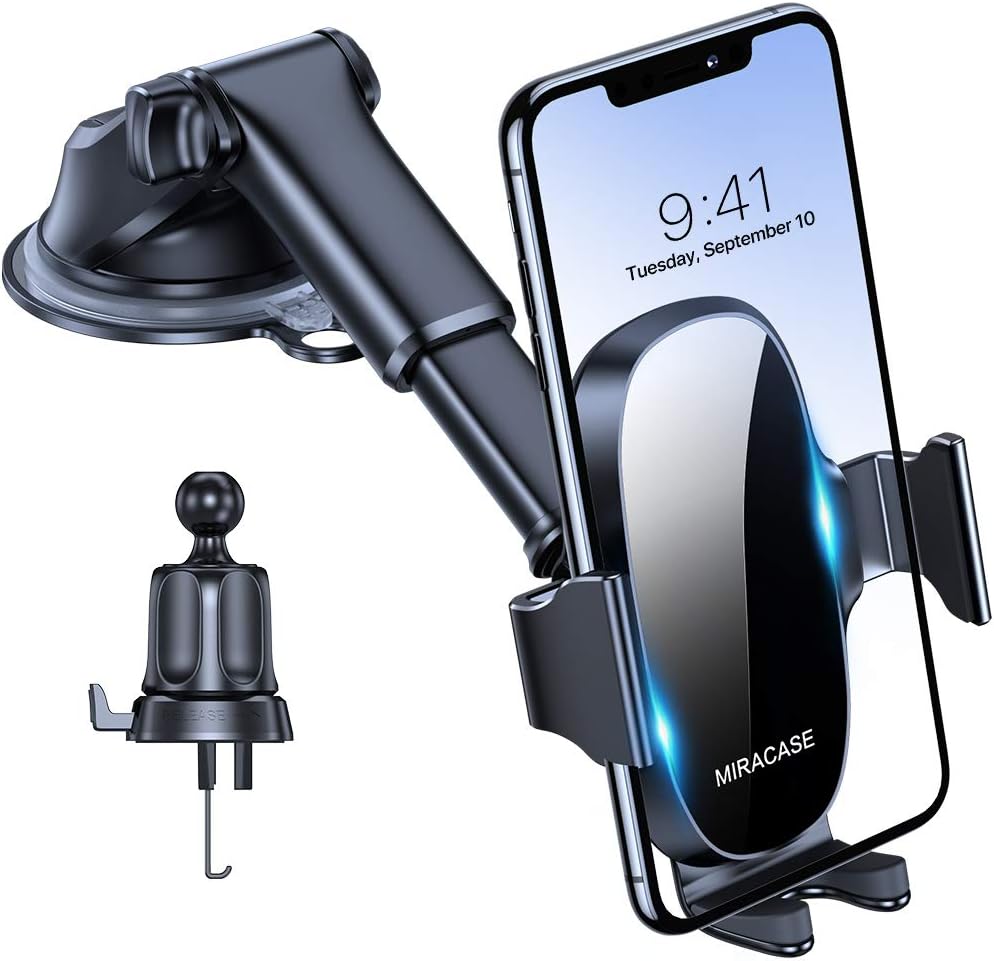 Miracase Car Phone Holder for Cars Dashboard & Windscreen &Air Vent, 3 in 1 Mobile phone Mount Automobile Cradle 360° Rotatable Stand for iPhone 15 Pro Plus Max 14 13 12 11Samsung