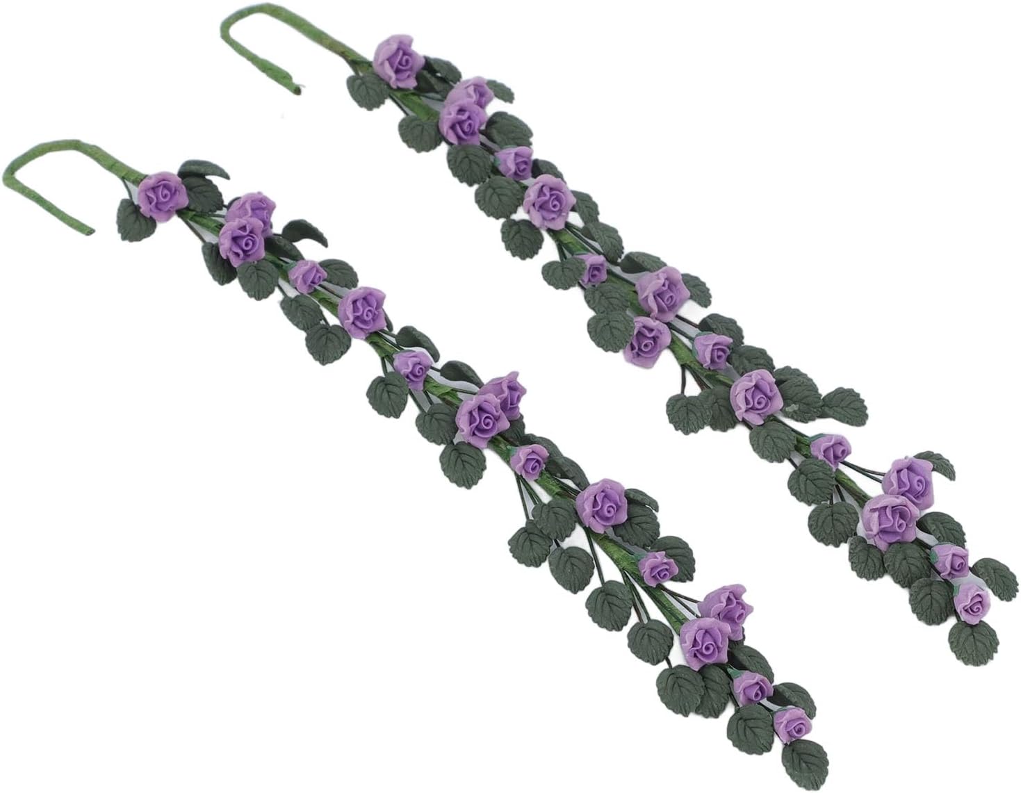 Doll House Rose Vine, Miniature Swing Ornament, Decor for Photography Props, Iron and Clay, Length 20cm (Purple