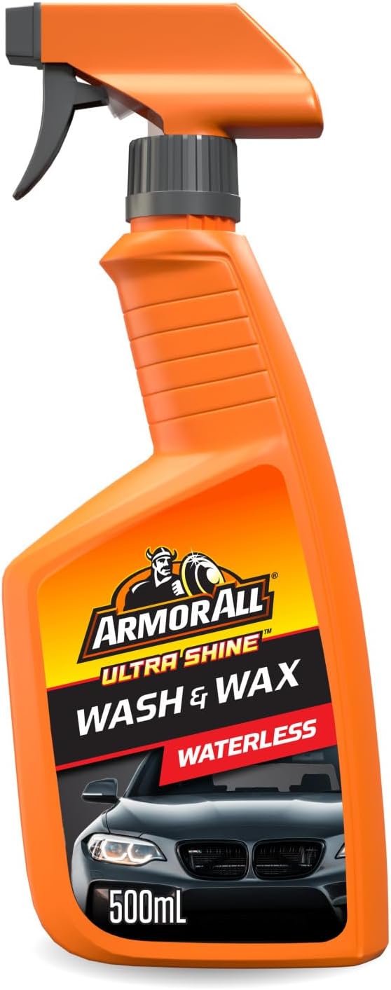 Armor All, Waterless Wash and Wax 500ml, Car Shampoo and Polish, Dual Action Formula for a Clean and Shiny Car, Water Beading Technology, Ideal for Car & Motorcycle Detailing, Made in the UK