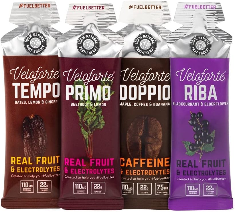 Veloforte Mixed Energy Gel Pack with Fast Releasing Energy, 100% Natural & Delicious Energy Gels with 22g of Natural Energy, Tempo, Doppio & Primo Flavour (15 Pack)