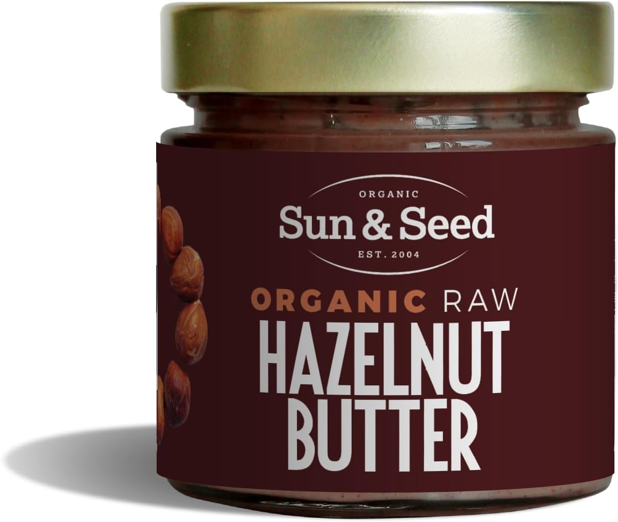 Organic Raw Hazelnut Butter by Sun & Seed - 200g - Smooth Nut Butter - Plant Based - High in Fibre - 100% Organic Hazelnuts - Palm Oil Free - Vegan Butter - No Added Sugar