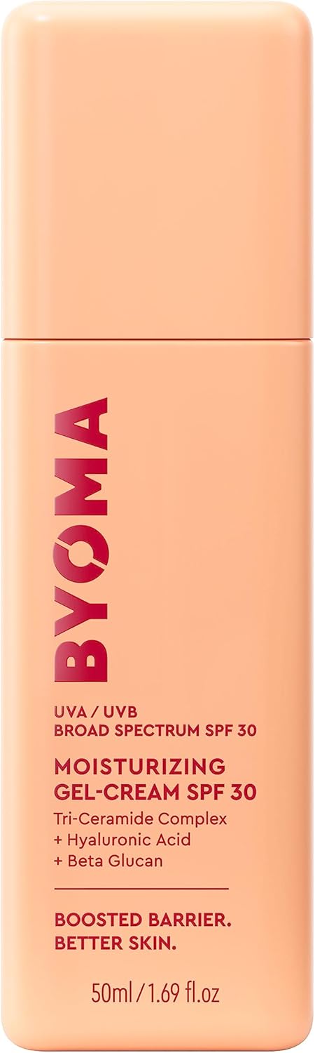 BYOMA SPF 30 Gel Moisturiser (50ml) Lightweight Gel-Cream with UVA/UVB Protection - Luminous Glow, No White Cast - SPF Moisturiser with Tri-Ceramide Complex