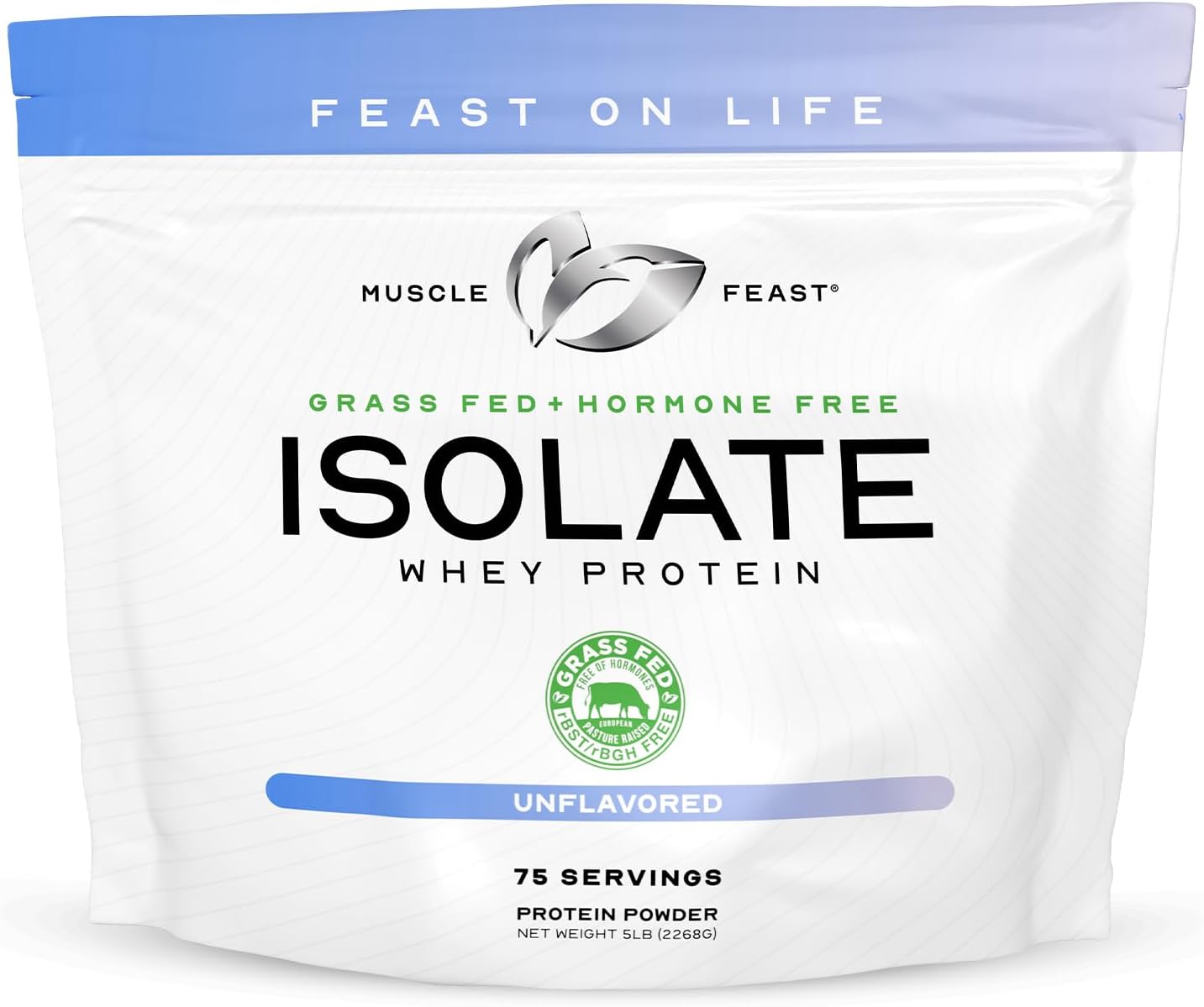 Muscle Feast Grass-Fed Whey Protein Isolate, All Natural Hormone Free Pasture Raised, Whey Isolate Protein Powder for Men and Women, Clean, Non-GMO & Gluten-Free, Isolate Protein - Unflavored, 5lb