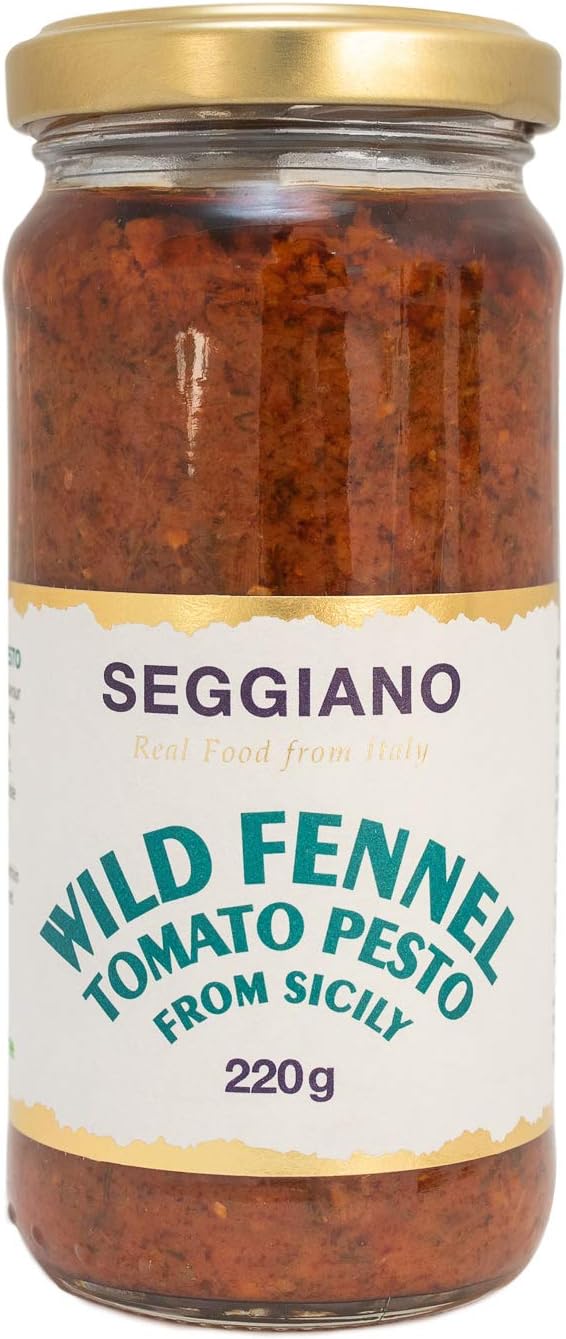Seggiano Wild Fennel Tomato Pesto 220g - Vegan, GMO Free, Gluten Free, Wheat Free, Raw, Vegetarian & Suitable for Coeliacs - Product of Sicily & Delicious on Pasta