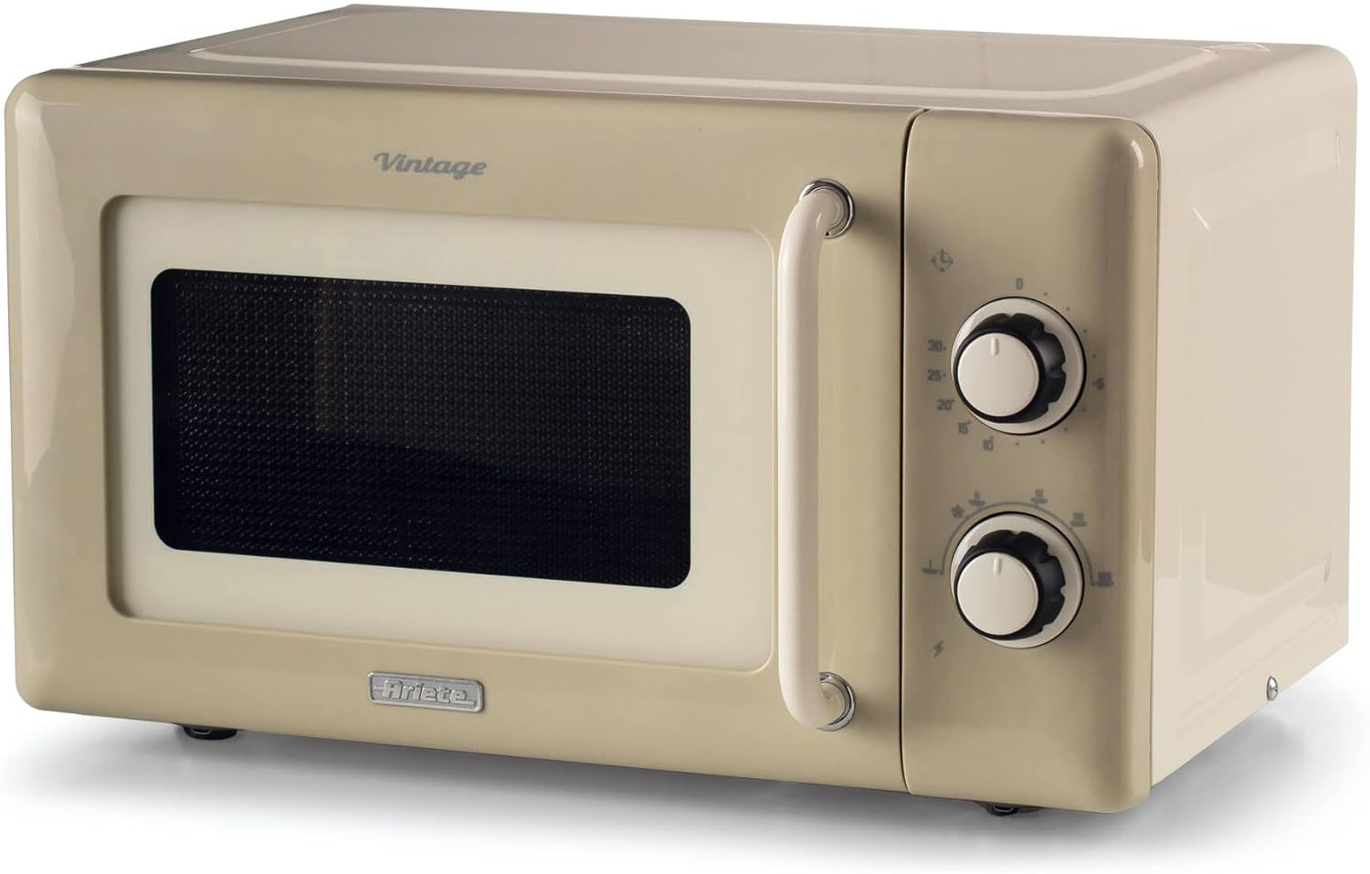 Ariete 800W 20L Vintage Mechanical Microwave, 5 Power Levels, 30 Minute Timer, Cooking End Signal, Ideal for Heating, Cooking and Defrosting, Cream