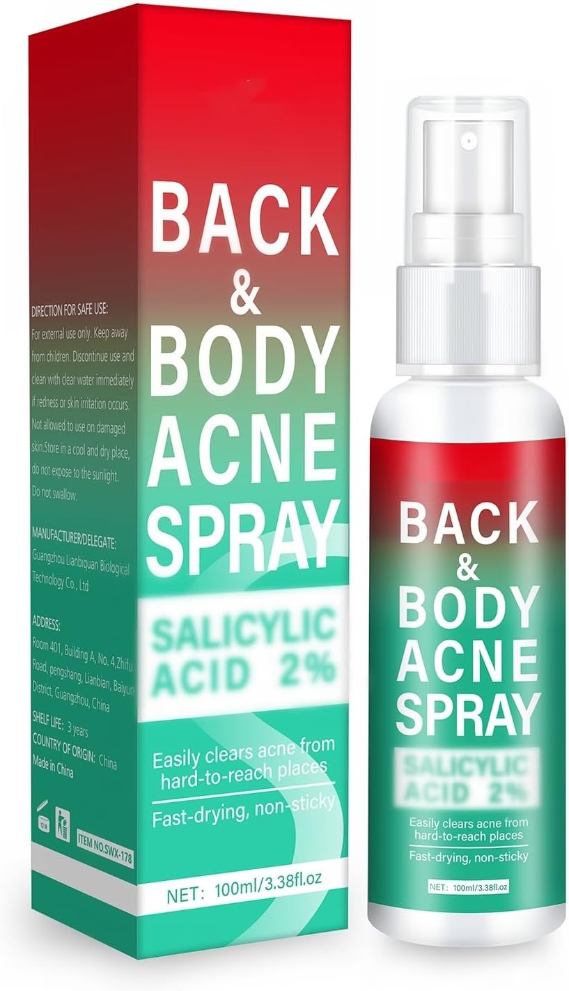 Back Acne Treatment Spray, Body Acne Spray Gentle Acne Oil Control Redness Smooth Skin Cleans Pores Moisturizes Easy to Use and Quick Dry Formula For All Skin Type - 3.88 oz(100ML)
