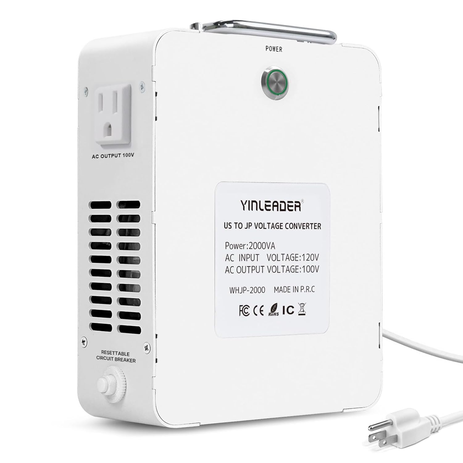 Yinleader 2000W Convert 120V to 100V Step Down Voltage Transformer Perfect for Japanese High-Power Devices in US(White)