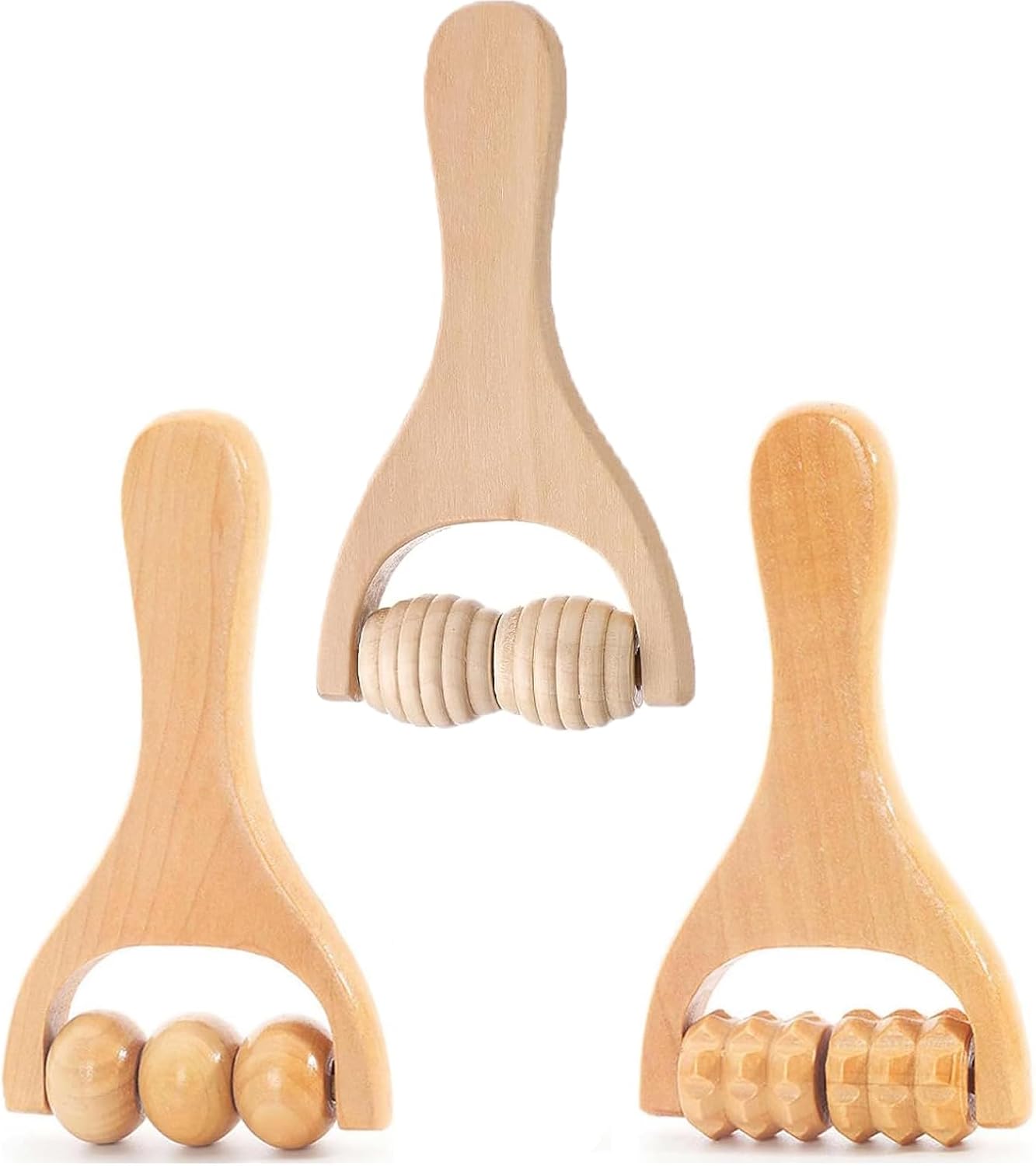 ZHCIHO 3Pcs Wooden Hand Massage Roller, Brown Wood Therapy Massage Tools, Massage Stick Roller for Relaxes Thigh, Leg, Hands Full Body, Muscle