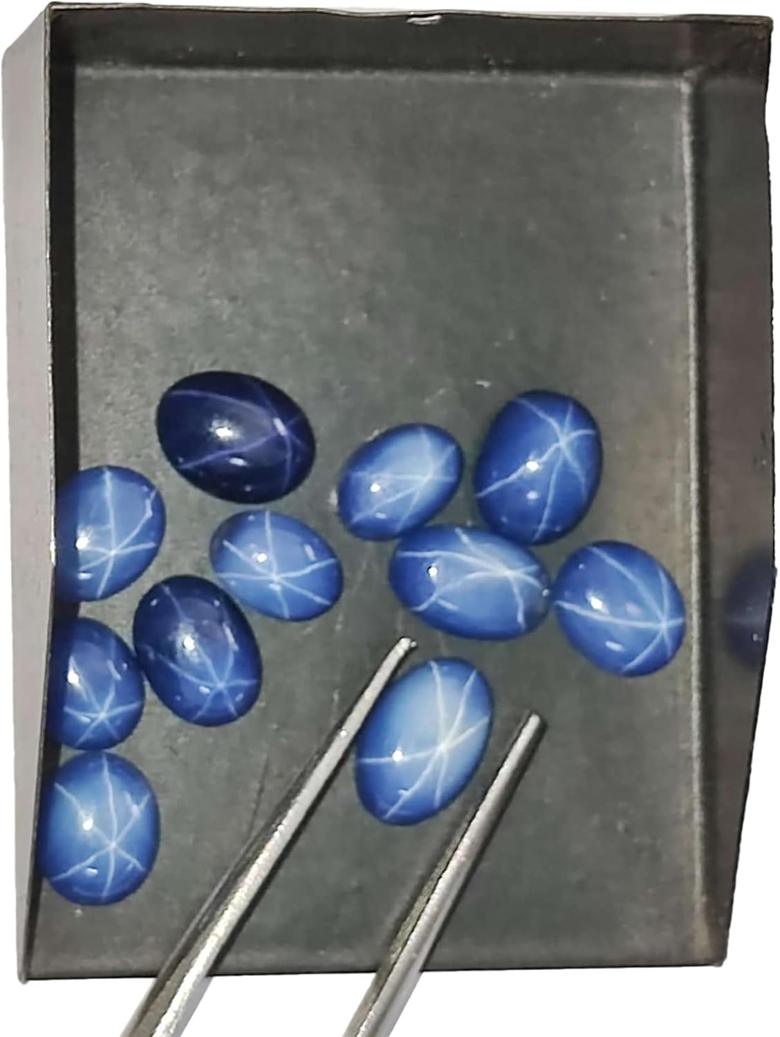 GEMHUB 20 Ct Set of 10 Pcs 6 Rays Precious Star Blue Sapphire Loose Gemstone Beads Oval Cabochon Blue Star Sapphire