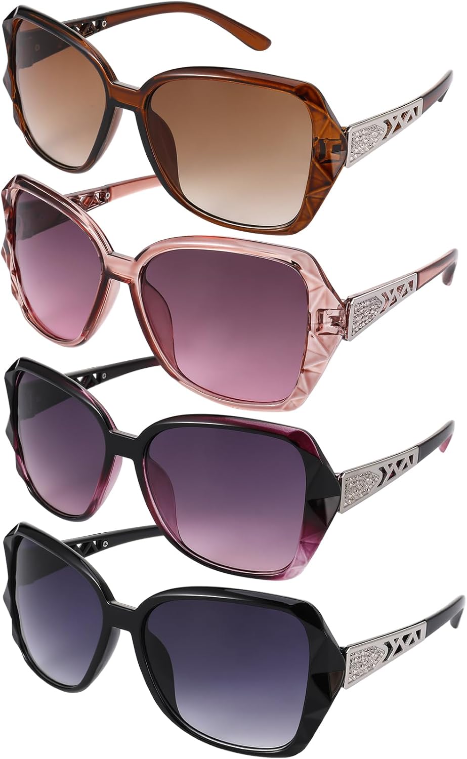 4 Pcs Women Large Sunglasses,UV 400 Glasses Oversized Polarized Sunglasses Classic Trend Ladies Sunglasses Sparkling Large Frame Sunglasses for Women