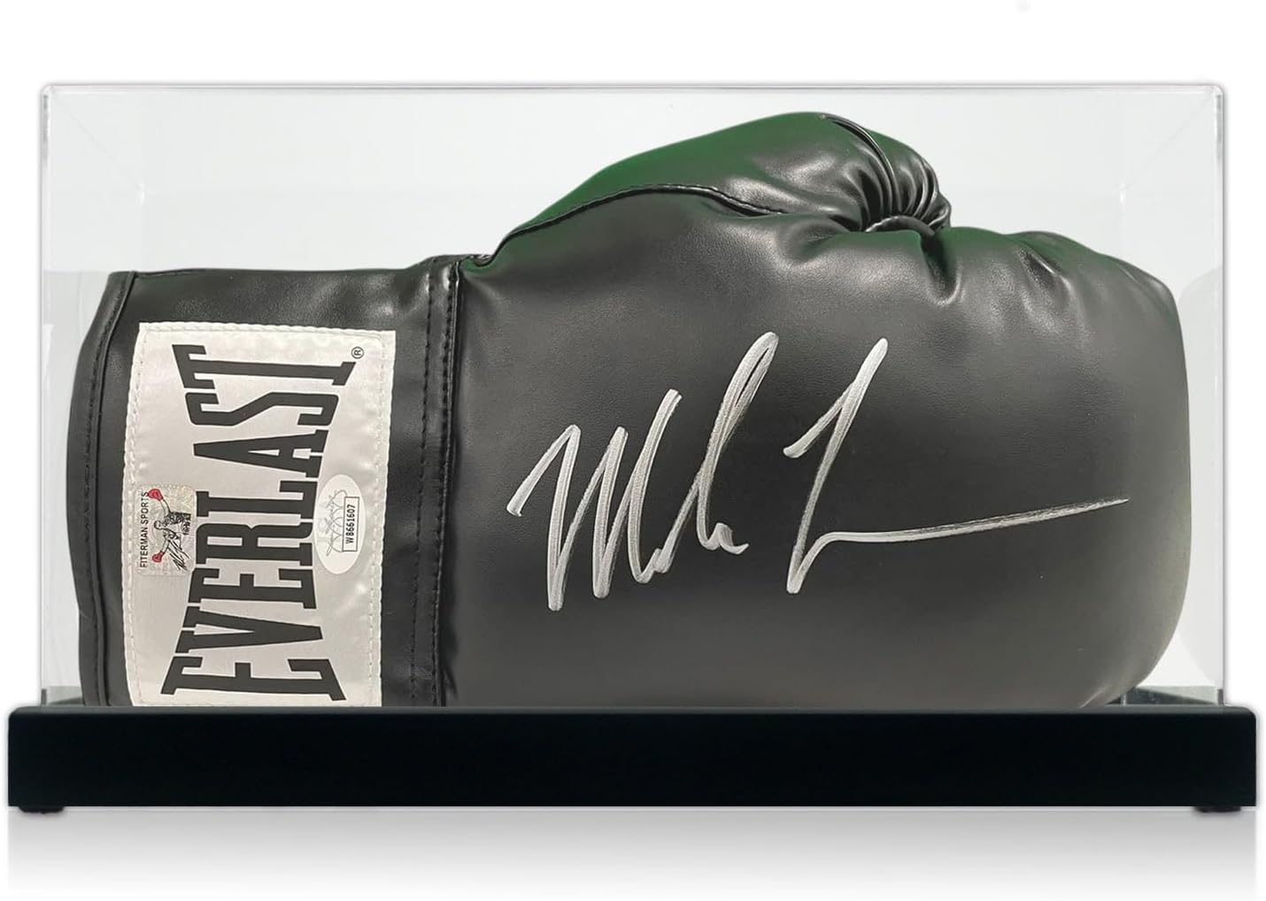 Exclusive Memorabilia Mike Tyson Signed Black Boxing Glove. Display Case
