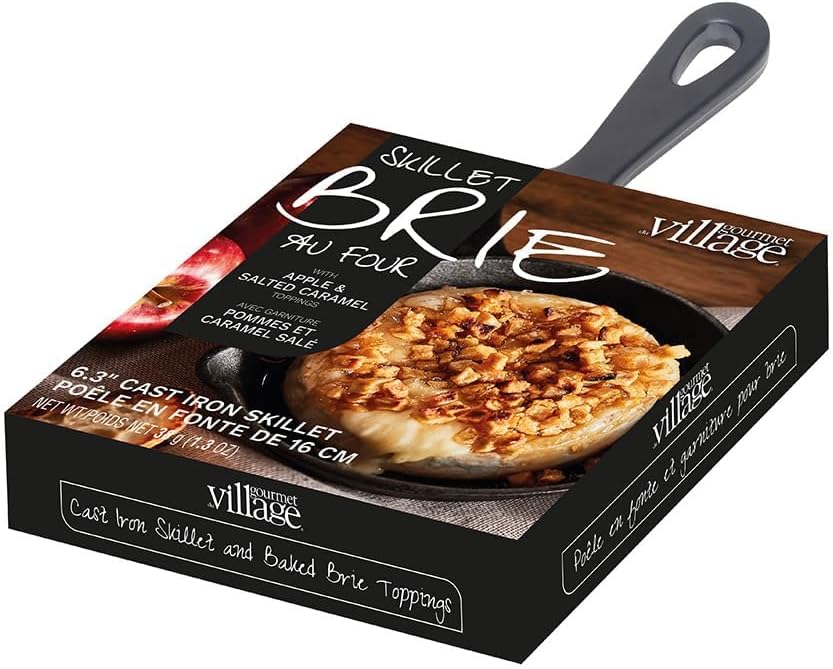 Gourmet Baked Brie Cheese Cast Iron Skillet with Apple & Salted Caramel Topping
