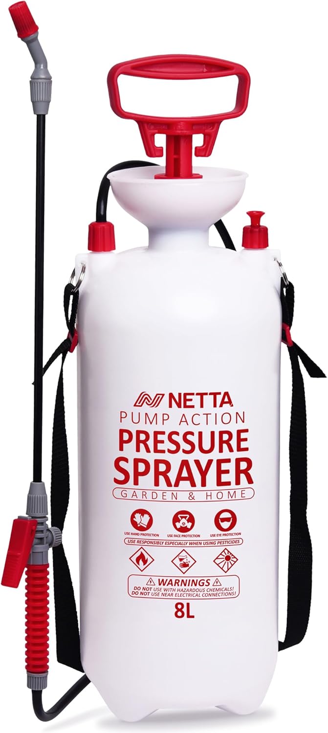 NETTA Garden Sprayer 8 Litre Pressure Pump Sprayer for Weed Killer, Patio Cleaning, Fertilizer, Pesticides, Fungicides, Water Car Cleaning- 8L