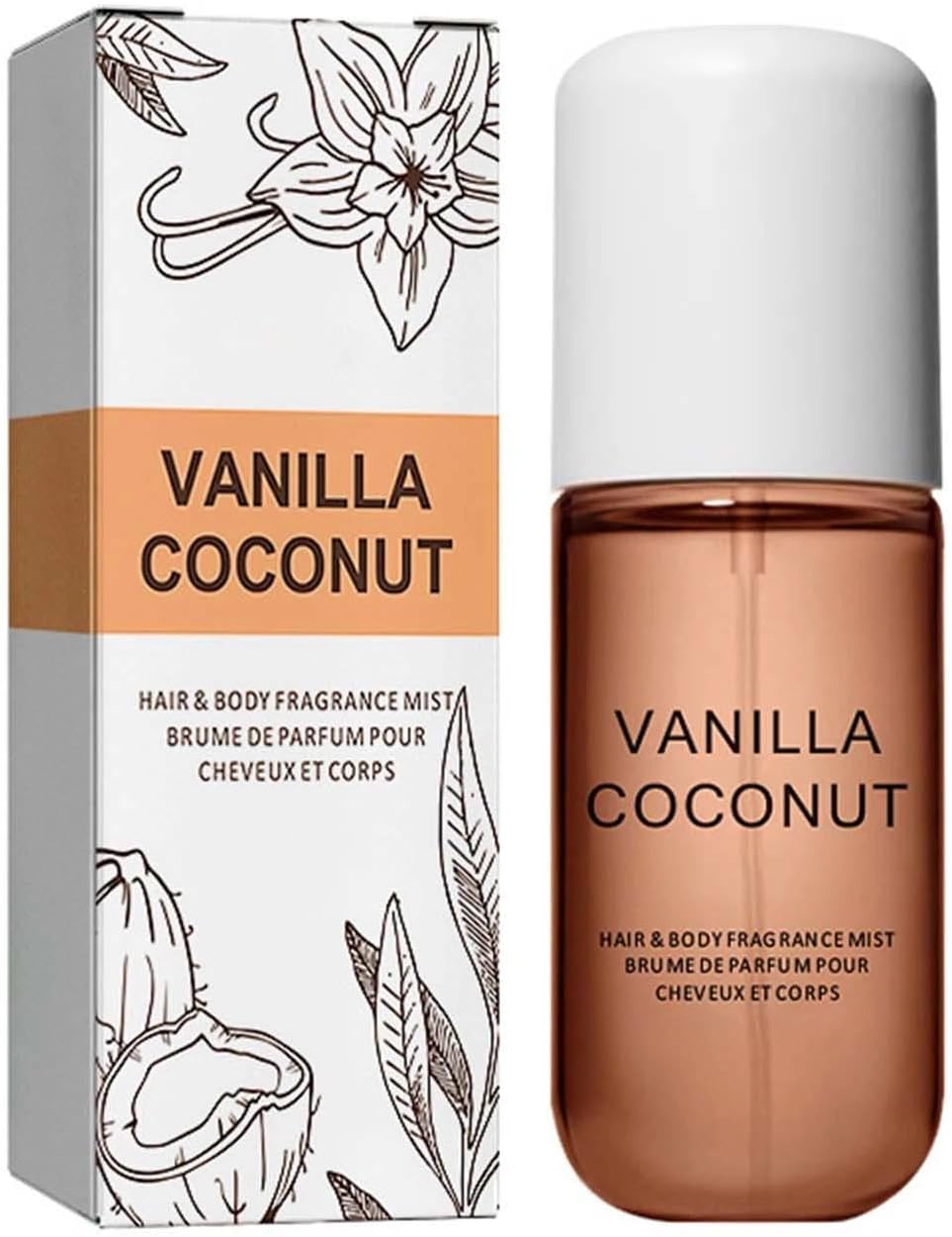 50ml Coconut Vanilla Body Spray for Women - Long-Lasting Light Fragrance Mist for Hair and Skin Care