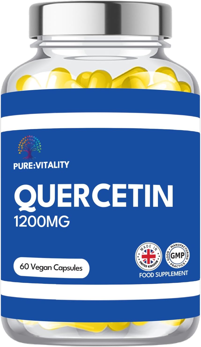Pure Vitality - High Purity Quercetin Capsules - 95%+ Highly Purified and Bioavailable - 1200mg Per Serving - 60 Capsules Quercetin Supplement