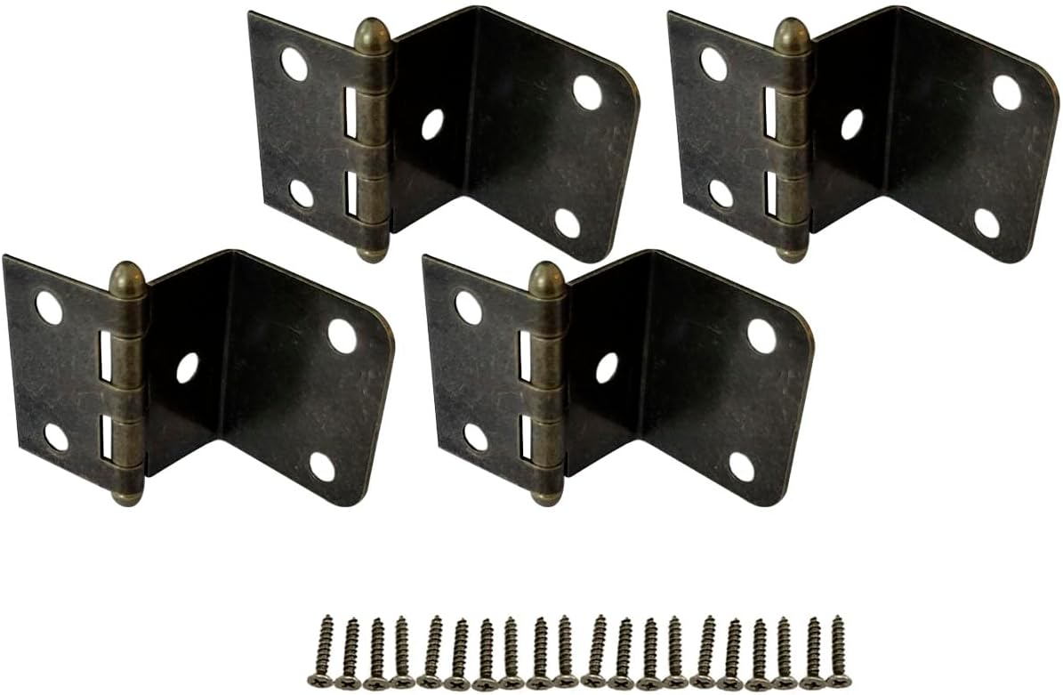 QCAA Durable Steel Semi-Concealed Hinge for Box, Chest & Cabinet, 1-1/2" Width x 1.2 mm Thickness, Antique Brass, 4 Pack, Made in Taiwan