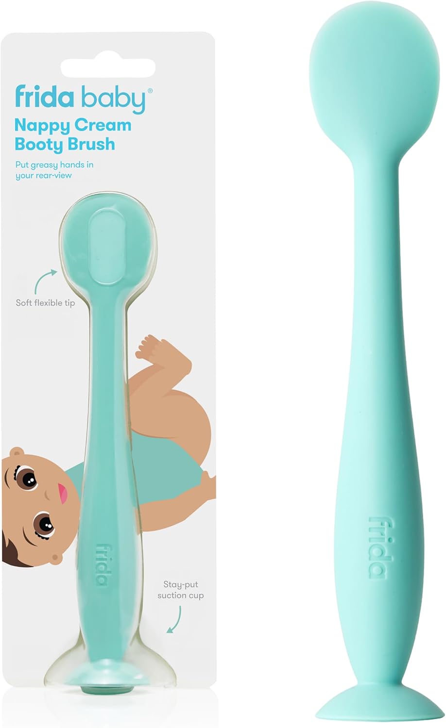 Frida Baby Nappy Cream Booty Brush | 100% Silicone Spatula, Diaper Rash Ointment and Butt Paste Applicator with Suction Base, Nappy Bag Essential