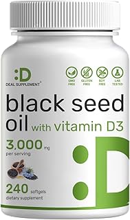 DEAL SUPPLEMENT Black Seed Oil, 240 Softgels – Cold-Pressed Nigella Sativa, Naturally Occurring Thymoquinone (TQ) – Non-GMO, No Gluten – Black Cumin Seed Liquid Capsules with Vitamin D3
