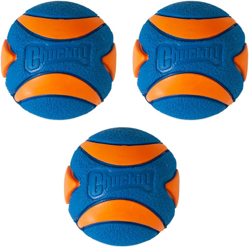 ChuckIt! Ultra Squeaker Ball Dog Toy Ball Durable Rubber Squeaky Dog Ball Chuck It Launcher Compatible Toy For Dogs, 3 Pack, Medium, Orange