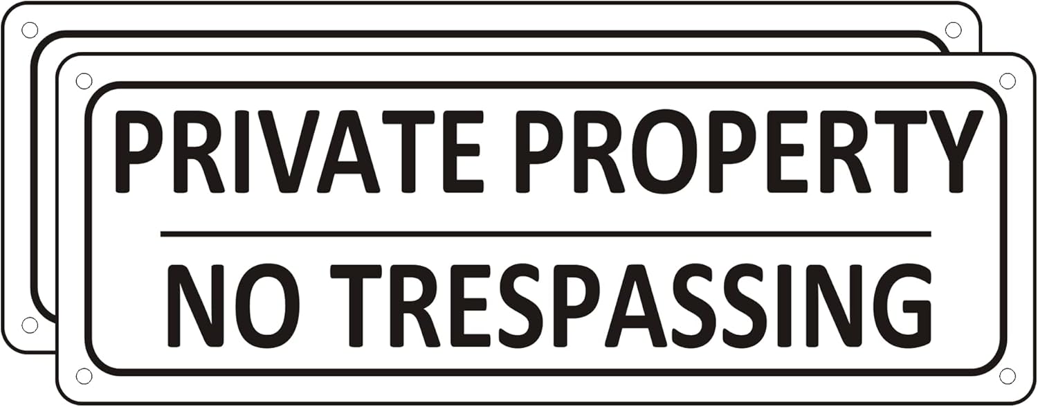 (2 Pack) Heavy-duty Metal No Trespassing Signs Private Property, 10" x 3.5" Aluminum Warning Signs for Property, Outdoor, Rust Free, Fade Resistant (White)