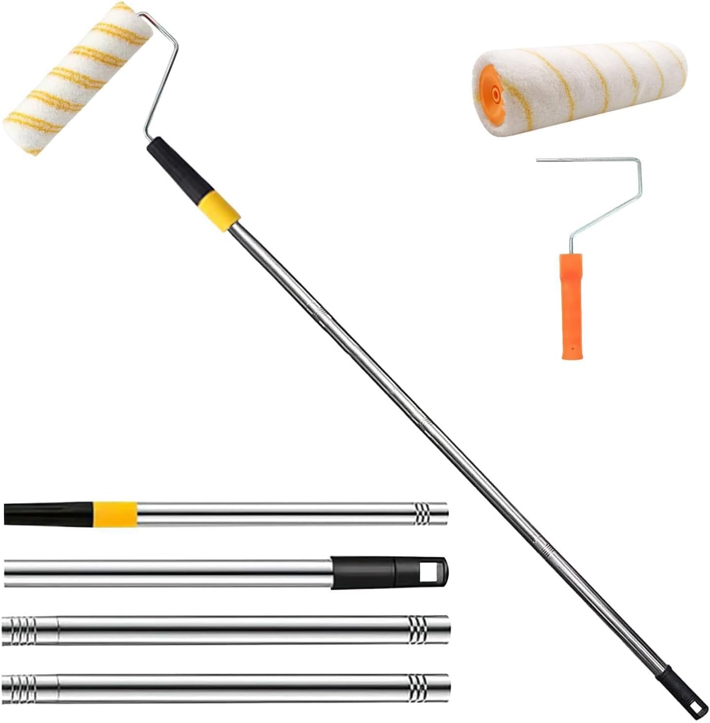 Paint Roller, Stainless Steel Retractable And Removable Paint Pole, Ith Paint Roller Brush, Multi-Function Paint Roller Kit, Paint Roller Brush Extension Rod Paint Supplies Tools For Walls And Ceiling