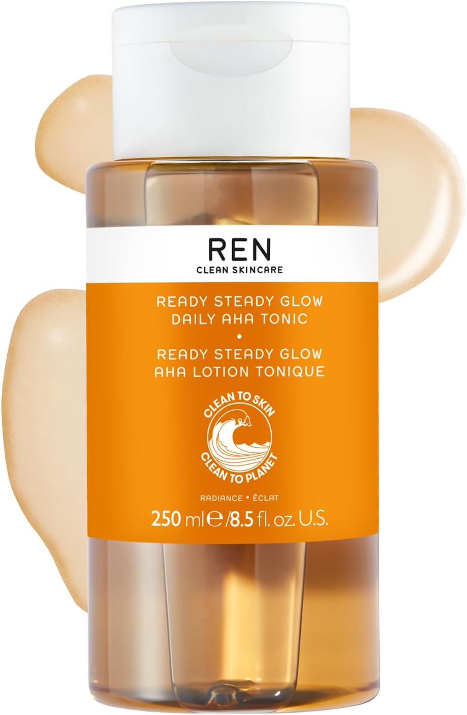 REN Ready Steady Glow Daily AHA Tonic, 250ml – Exfoliating Toner with Lactic Acid & Salicin, Brightens Skin, Reduces Pores and Dark Spots, Smooths Texture for Radiant Complexion
