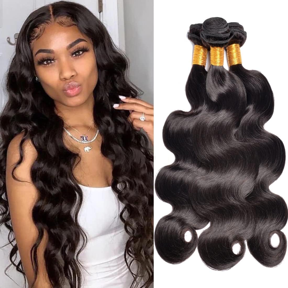 Bele Brazilian 12A Body Wave Human Hair 3 Bundles 20 22 24 inch 100% Unprocessed Virgin Human Hair Weave Body Wave Extensions for Women Natural Color Can Be Dyed or Bleached