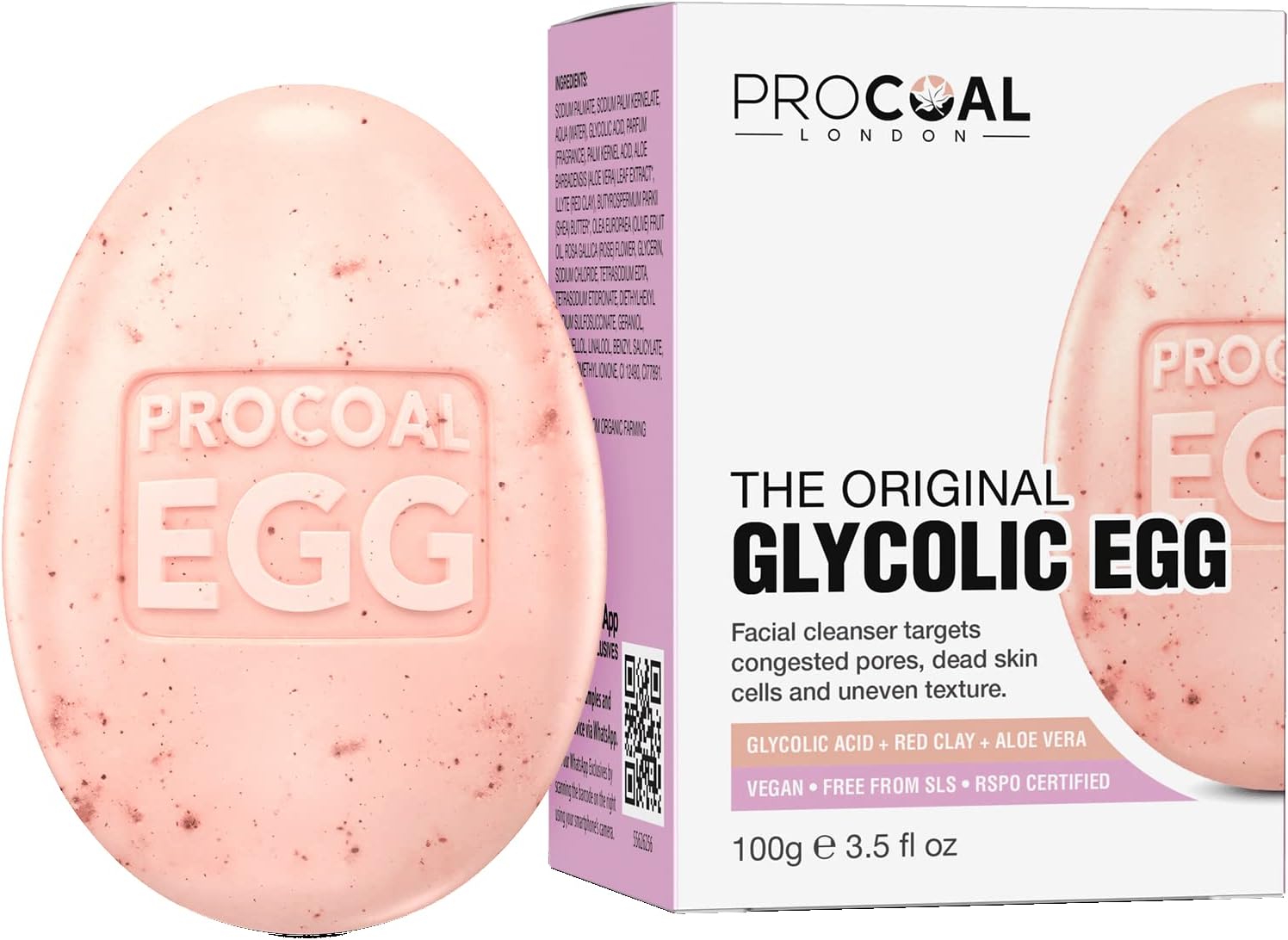 Glycolic Egg Facial Cleansing Soap 100g by Procoal - Glycolic Acid Cleanser For Rejuvenated, Bright and Glowy Complexion, Vegan & Cruelty-free