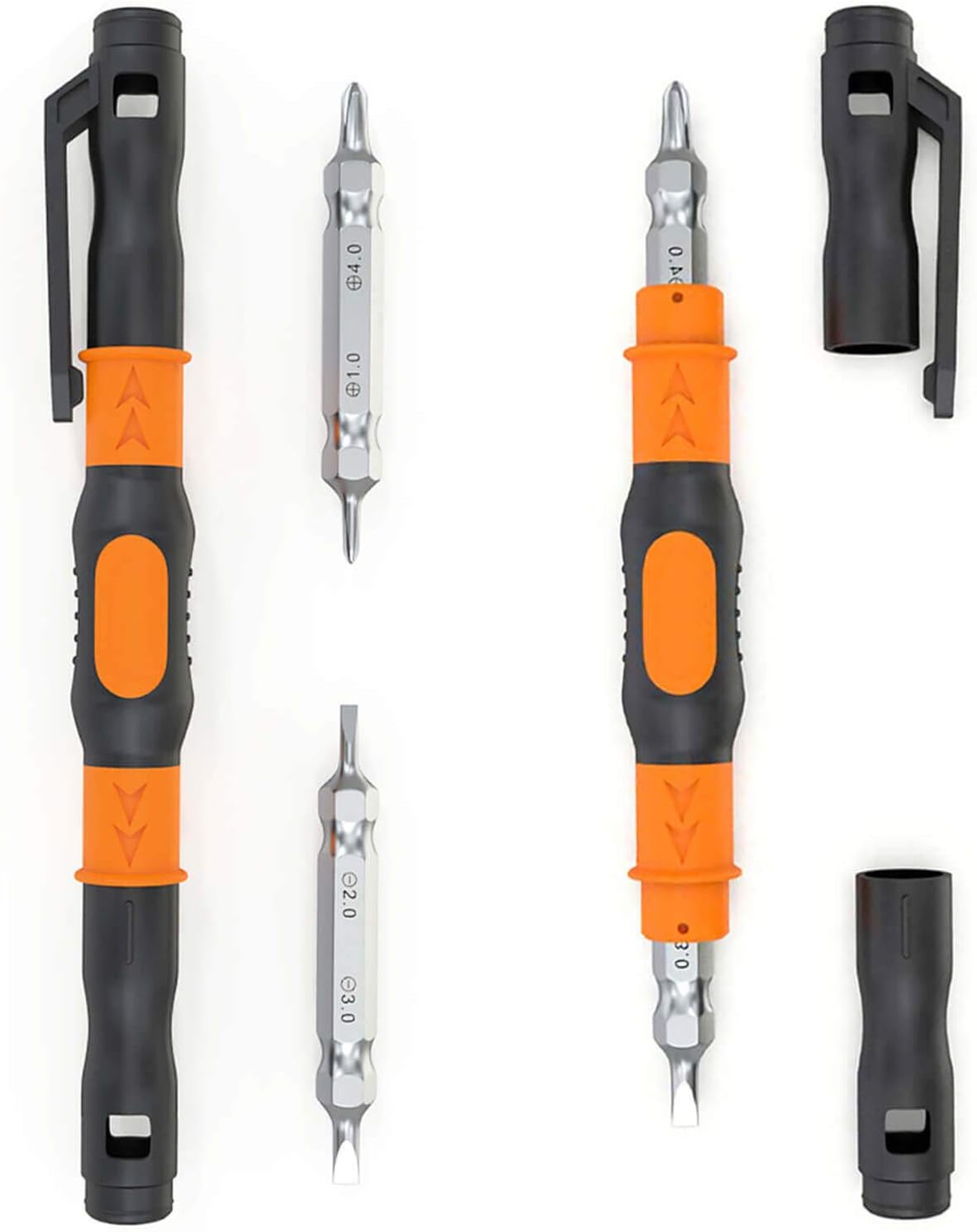 JAKEMY Portable Pocket Pen Screwdriver Set - 2 PACK Precision Screw Driver Multi-Tool Set with Philips and Flat Head Double Ended Magnetic Bits