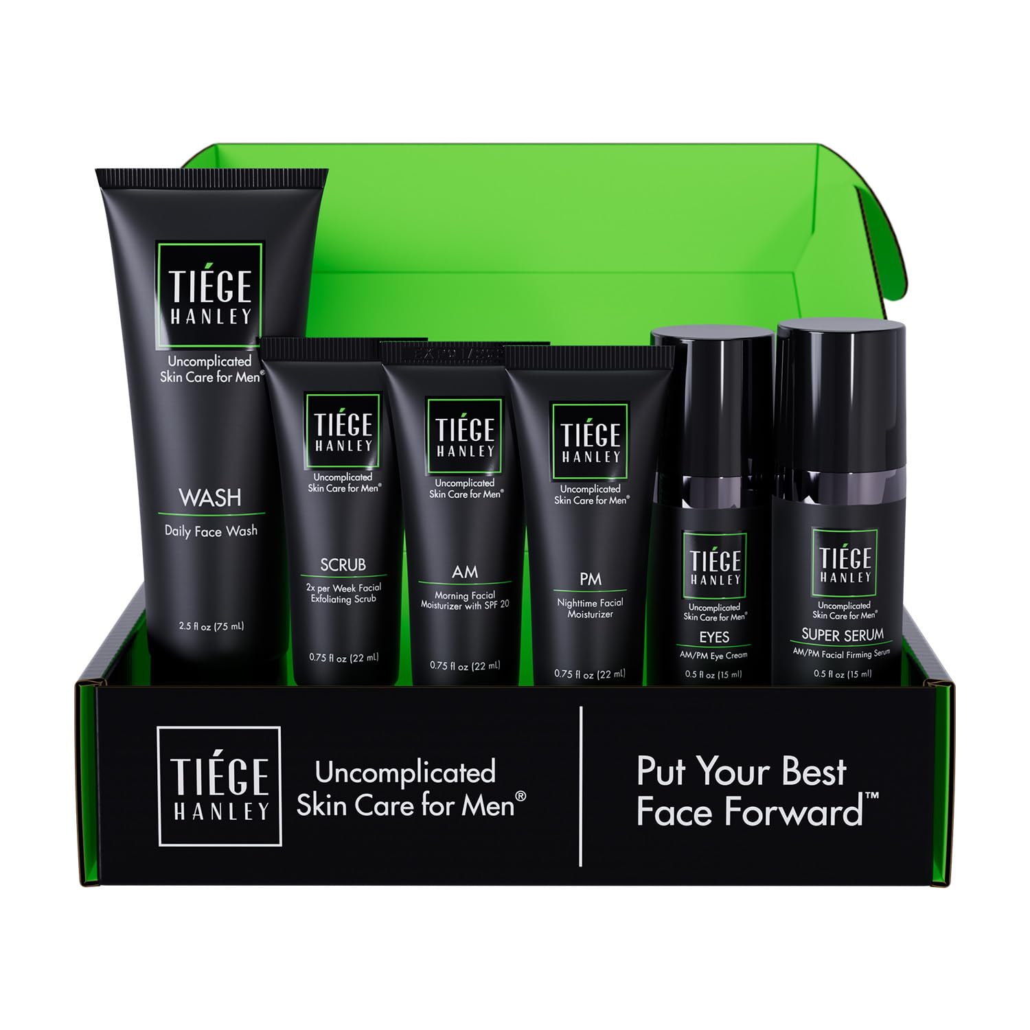 Tiege Hanley Men’s Skin Care Set, Anti-Aging Routine (System Level 3) – Face Wash, Scrub, Moisturizer, Eye Cream & Serum for Wrinkle Defense, Firm Skin & Long-Term Anti-Aging Protection
