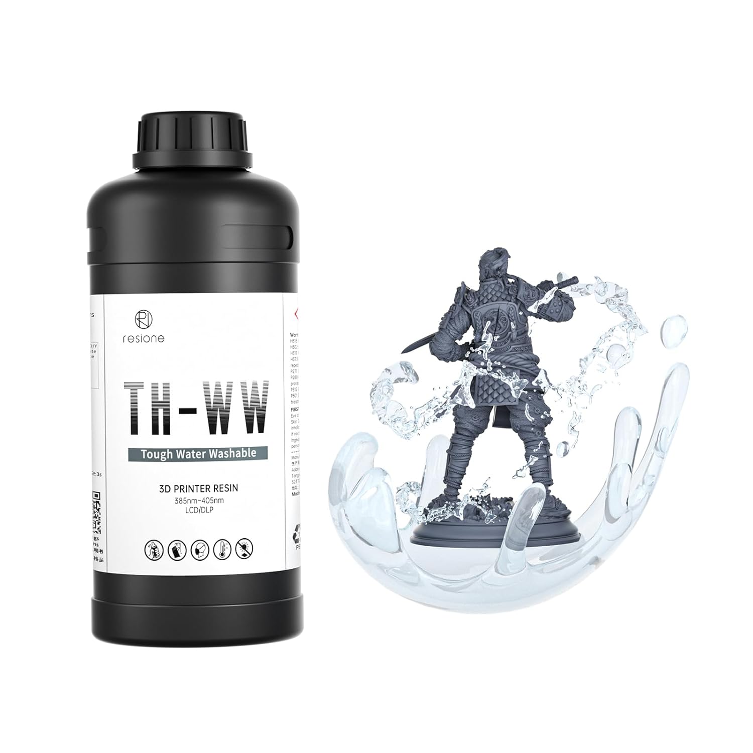 RESIONE Upgraded Water Washable 3D Printer Resin, Excellent Toughness High Precision Crack-Resistant Resin for 3D Printer, Low Deformation and Wear-Resistant Resin, 1KG, Gray