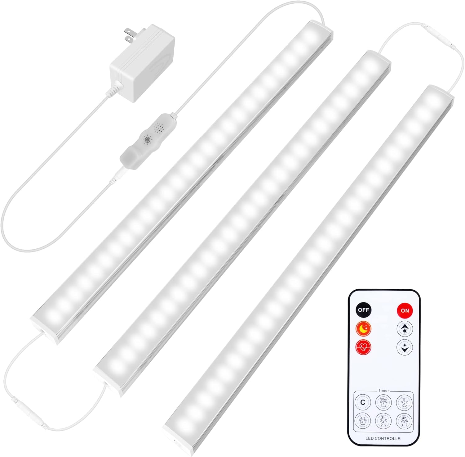 Maylit Under Cabinet Lights Plug in, 3 Pcs 12 Inch Ultra Thin Under Cabinet Lighting, Super Bright Daylight White Under Counter Lights for Kitchen, Dimmable Light for Cabinet, Counter, Workbench, Desk