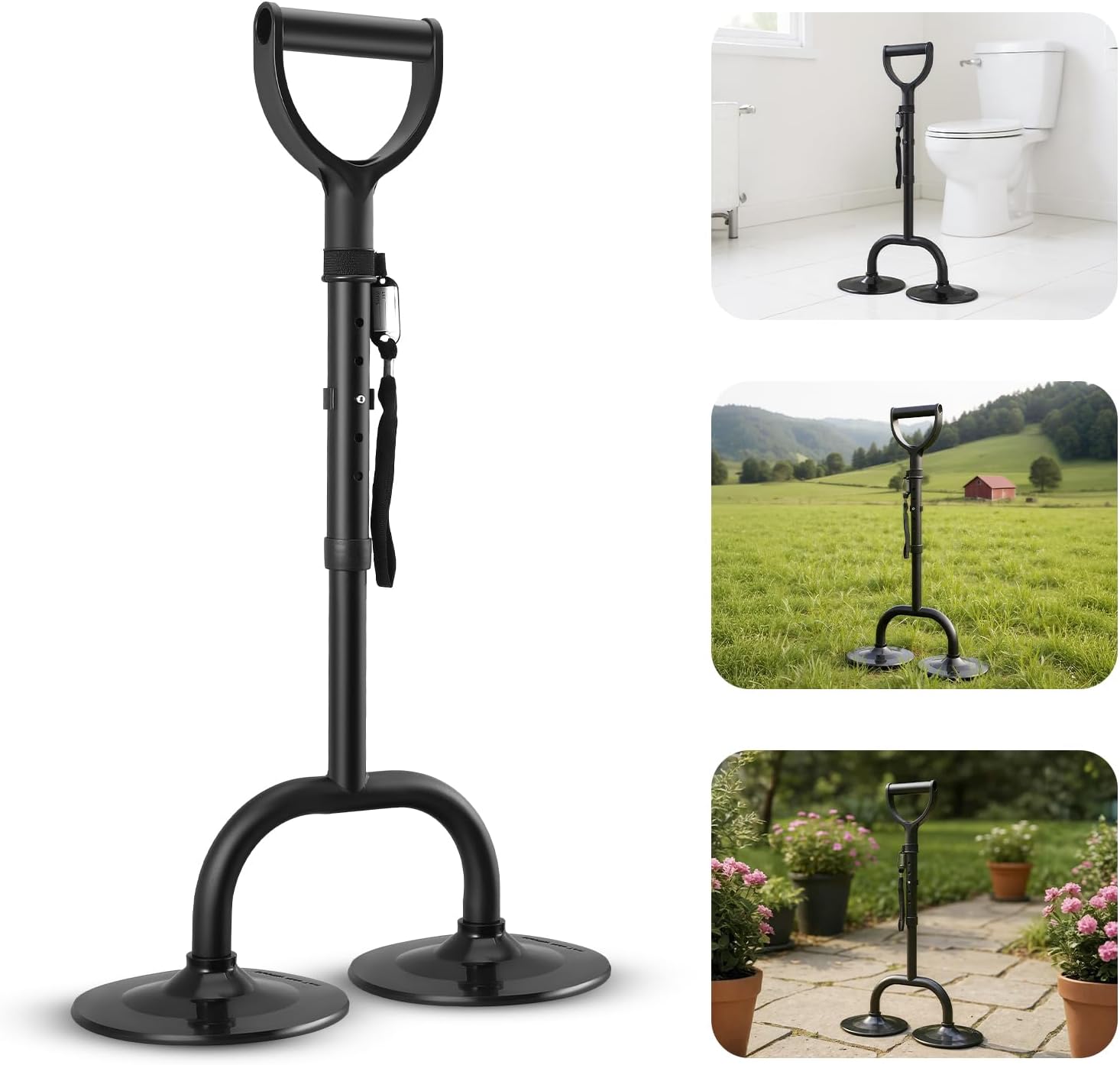 Standing Aid, Stable Standup Helper with Double Base, 5 Levels Height Adjustable Mobility Aids Tool, Elderly Lift Stand Assist Device for Seniors & Disabled Rising, Doing Housework, Garden
