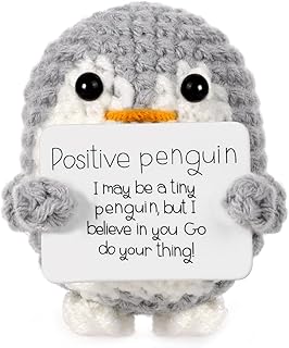Mini Funny Positive Penguin, Cute Potato 2.6 Inch Knitted Penguin Toy with Positive Card Positive Penguin Crochet Doll Cheering Gift for Christmas Family Friend Encouragement Party Decoration(Gray)