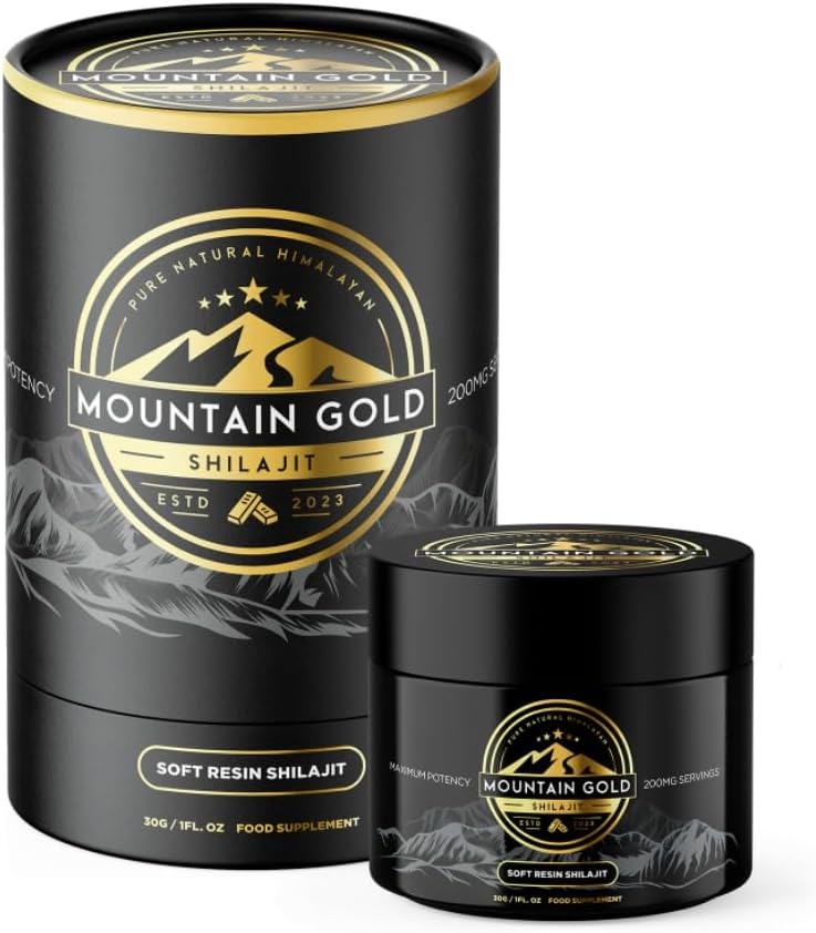 Shilajit Resin Mountain Gold Shilajit, Natural Himalayan Shilajit - 100% Pure Shilajit, Rich in Fulvic Acid 77%, 84+ Trace Minerals, Lab Tested, 600mg Max Potency, Shilajit Pure, Vegan