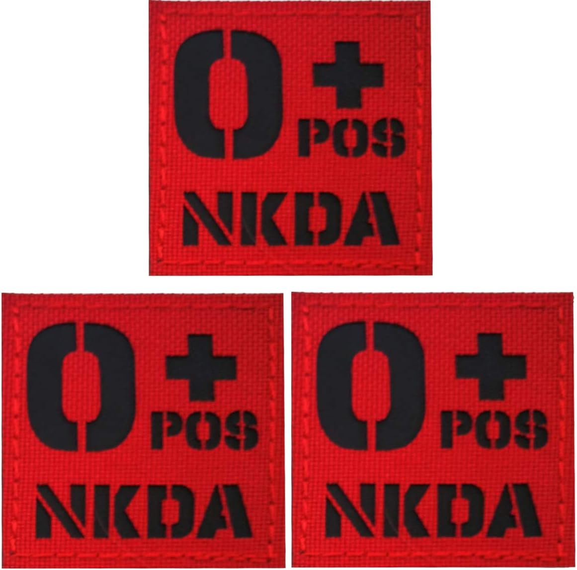 O Positive Blood Type Patch, O POS O+ NKDA Infrared Reflective Medical Patches, Hook and Loop Fastener Backing - 1.97 x 1.97 Inch - Bundle of 3 Pieces - No Known Drug Allergies
