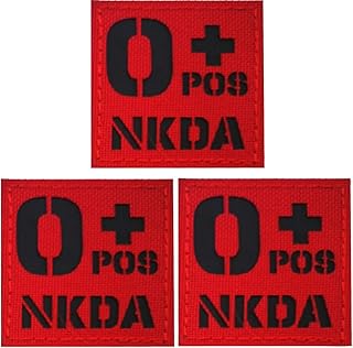 O Positive Blood Type Patch, O POS O+ NKDA Infrared Reflective Medical Patches, Hook and Loop Fastener Backing - 1.97 x 1.97 Inch - Bundle of 3 Pieces - No Known Drug Allergies