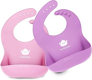 KeaBabies 2-Pack Silicone Bibs For Babies, Silicone Baby Bibs for Eating, Food-Grade Pure Silicone Bib, Toddler Bibs, Waterproof Bibs, Feeding Bibs, Silicon Bibs for Toddlers, Boys,Girls(Cotton Candy)