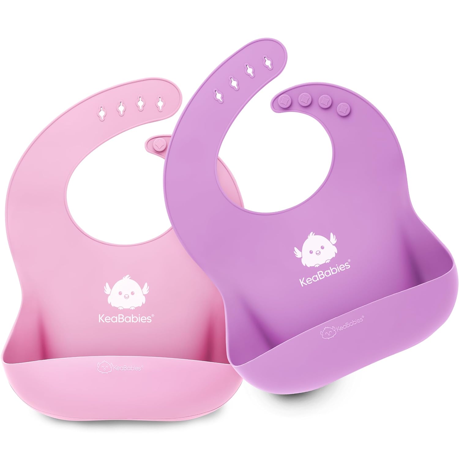 KeaBabies 2-Pack Silicone Bibs For Babies, Silicone Baby Bibs for Eating, Food-Grade Pure Silicone Bib, Toddler Bibs, Waterproof Bibs, Feeding Bibs, Silicon Bibs for Toddlers, Boys,Girls(Cotton Candy)