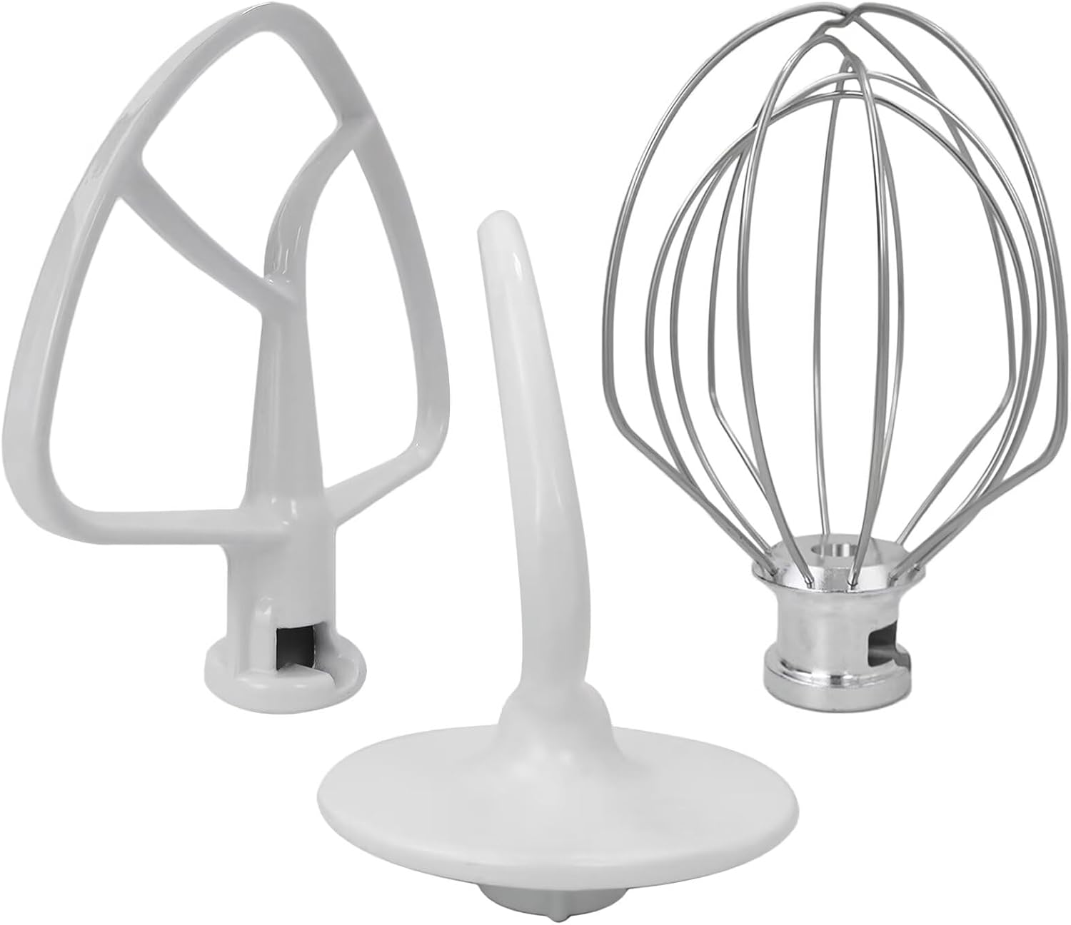 Stand Mixer Attachments(3Pcs) K45WW Wire Whip/ K45DH Dough Hook /K45B Coated Flat Blade Paddle w/Scraper for K45DH 5K45, 5KSM150, 5KSM156, 7K45, 8KSM90, 9KSM150, BEA30, KA15, KDM90