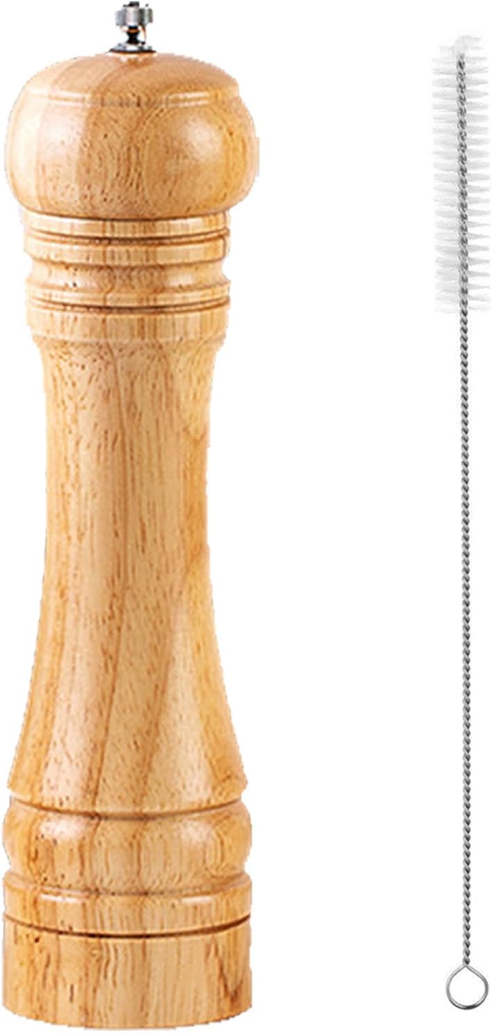 BINHAI Wooden Pepper Mill – Adjustable Grinder, Classic Design, Durable and Elegant Kitchen Tool for Fresh Spices, Salt, Perfect for Cooking and Dining, 8 Inch