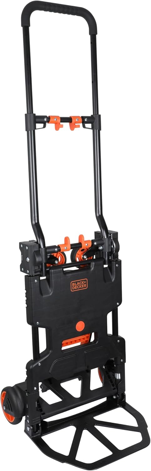 BLACK+DECKER 2-in-1 Sack Truck and Folding Trolley - Hand Truck max. 55KG - Pull Along Trolley max. 120KG - Foldable Sack Barrow - Trolley on Wheels - Plastic/Steel