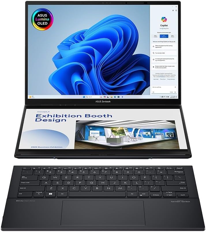 ASUS Zenbook Duo 14 OLED UX8406MA 14.0" 120Hz 3K Dual-OLED Touchscreen Laptop (Intel Core Ultra 9-185H, 32 GB RAM, 2 TB SSD, Detachable Keyboard, Windows 11) Intel EVO Certified